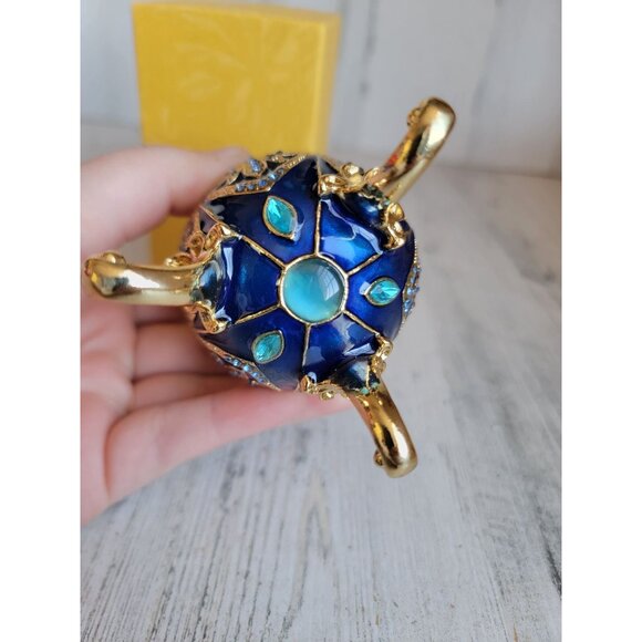 Dark blue enameled egg trinket box rhinestone Easter home decor - Picture 8 of 9